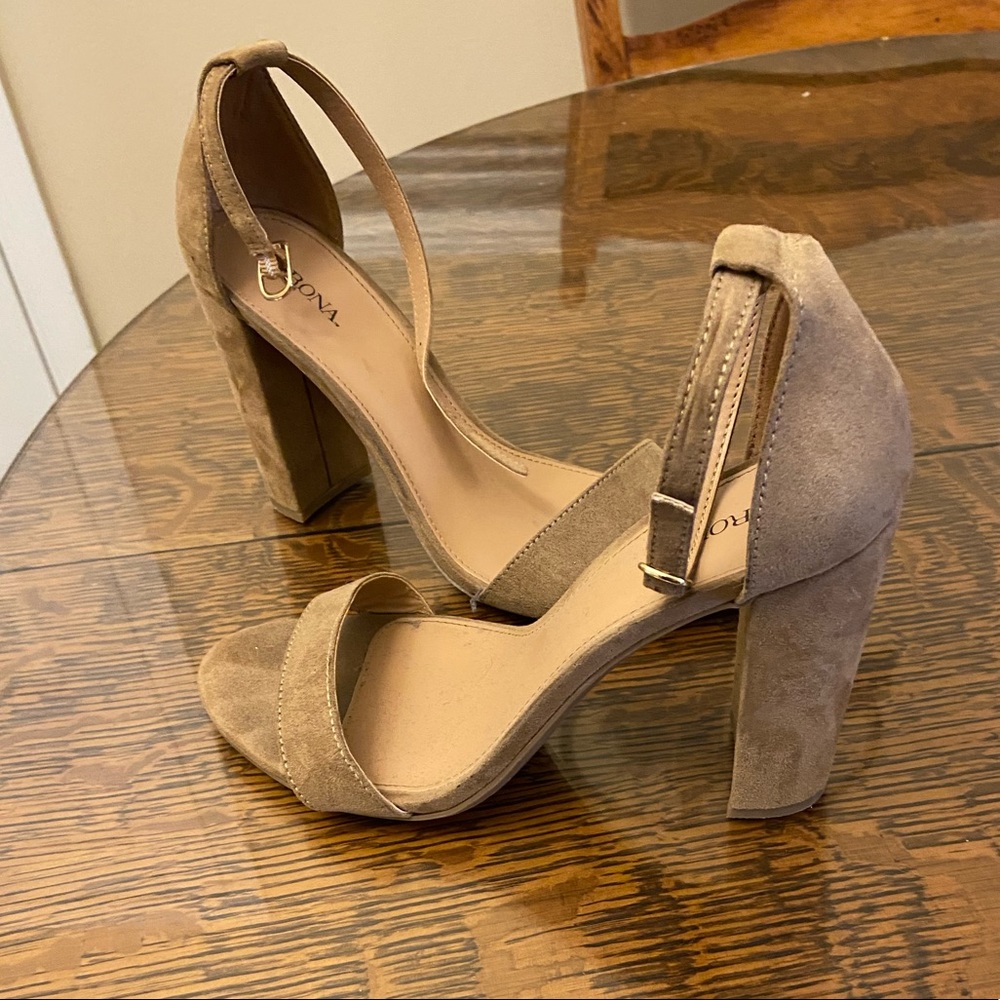 Merona Tan/Nude Suede Block Heels Sandals